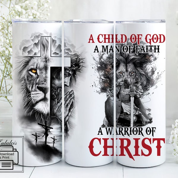 Christian 20oz Tumbler Sublimation Wrap, Child Of God A Man Of Faith 20oz Skinny Tumbler, Christian God 20oz Skinny Tumbler Wrap