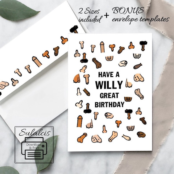 Funny Penis Willy Great Birthday A2 A7 Card,Birthday card,Dirty Bday Penis Card Cheeky Humour,For Boyfriend Card 4 File PDF,1 JPEG