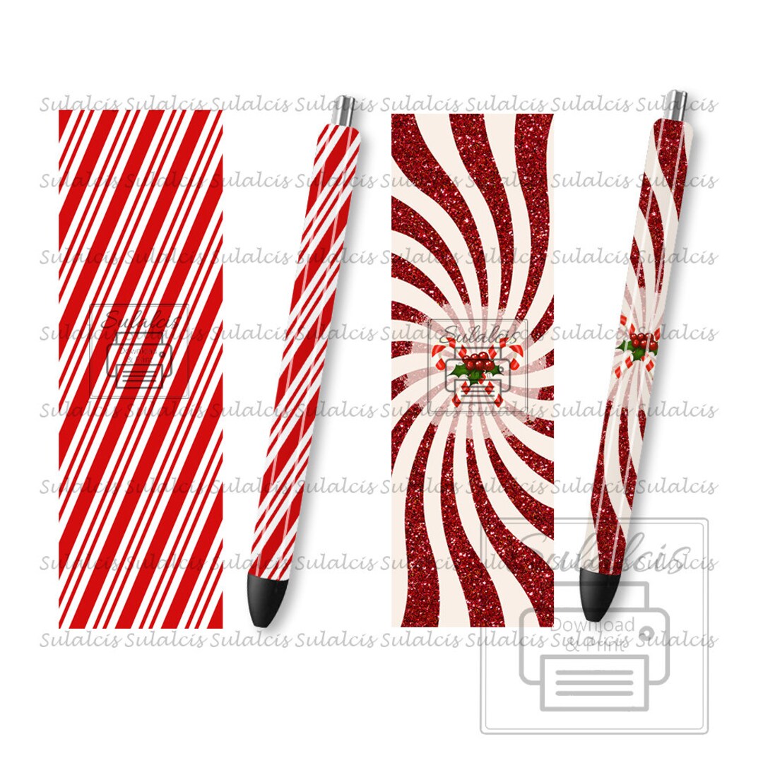 Red Candy Cane Pen Wraps Set 2 Png,candy Christmas,christmas Pens