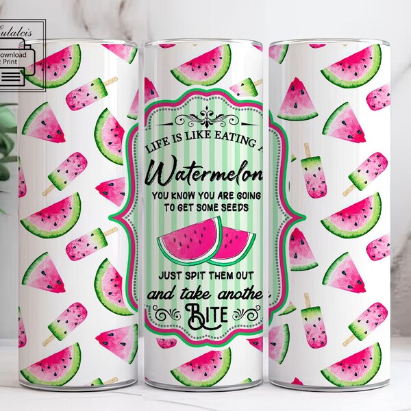 Watercolor Watermelon Popsicles 20 oz Skinny Tumblers Png, Take Another Bite Label Sublimation 20 oz Skinny Tumblers,Summer Instant Download