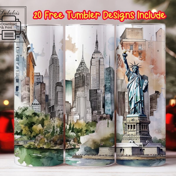 New York Tumbler Wrap, New York City NYC Manhattan, Collage New York Travel 20oz Skinny Tumbler Wrap, PNG Download, Sublimation tumbler wrap