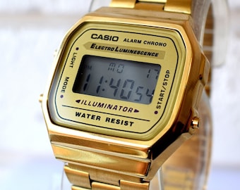 Montre numérique originale CASIO Gold A168WG - Montre chrono avec alarme Casio, montre résistante à l'eau, montre-bracelet unisexe, cadeau de Noël