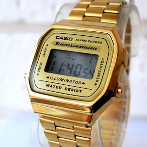 CASIO Gold A168WG Original Digital Illuminator Watch - Casio Alarm Chrono Watch, Water resist watch Unisex Wristwatch, Christmas gift