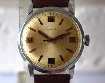 Mens Vintage Raketa Watch, Soviet Wristwatch, 16 Jewel Mechanical