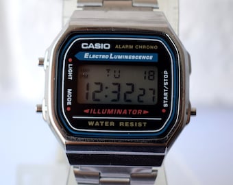 CASIO Silver A168WG Original Digital Illuminator Watch - Casio Alarm Chrono Watch, Water Resist watch, Unisex Wristwatch, retro design