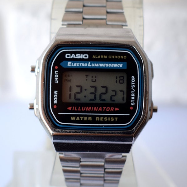 CASIO Silver A168WG Reloj iluminador digital original - Reloj Casio Alarm Chrono, reloj resistente al agua, reloj de pulsera unisex, diseño retro