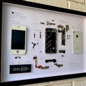 Framed iPhone 4 White, Apple iPhone ART, Disassembled Phone
