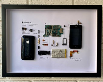 Framed iPhone 3G, Apple iPhone ART, Disassembled Phone Teardown iPhone, Wall Art Gift for Tech, Hand made art, Christmas gift, Apple funs