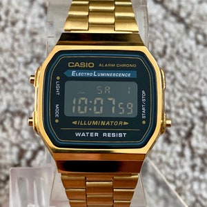 CASIO Gold/Black A168WG  Original Digital Illuminator Watch - Casio Alarm Chrono Watch, Water resist watch Unisex Wristwatch, Japan watch