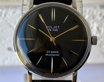 Poljot De Luxe 23 Jewels Vintage Mechanical Watch, Ultra Thin Soviet USSR Dress Watch, Silver Tone Minimalist Unisex Wrist Watch, Rare Watch