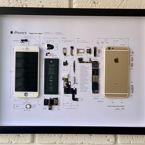 Framed iPhone 3 3gs 4 4s 5 6 7 8 X Disassembled Phone Wall Art Gifts for  Tech / Apple Lovers Grid Frame Studio 