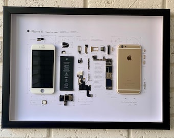 Framed iPhone 6 Rose Gold, Apple iPhone ART, Disassembled Phone Teardown iPhone, Wall Art Gift for Tech, Hand made art, Christmas gift