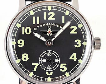 Shturmanskie Pilot Watch, ZIM 2602 Mechanical Watch, Vintage Military Style Wrist Watch, Hand Wound Pilot Watch, Gift for Him