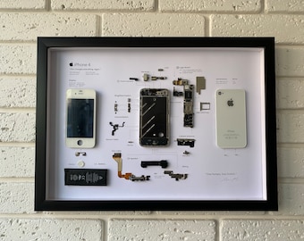 Framed iPhone 4 White, Apple iPhone ART, Disassembled Phone