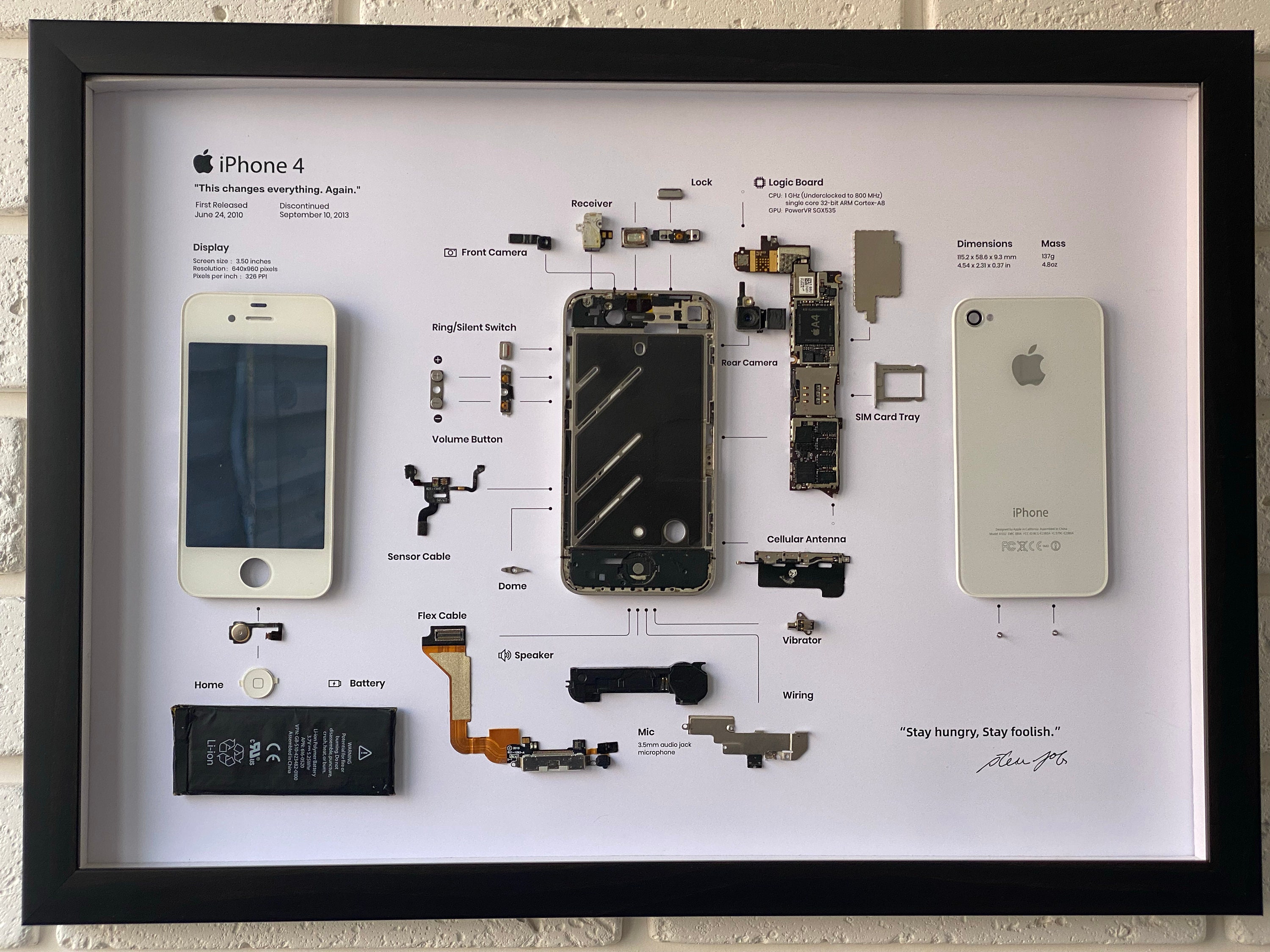 iPhone4 標本アート ホワイト Framed iPhone 4 White, Apple iPhone ART, Disassembled Phone