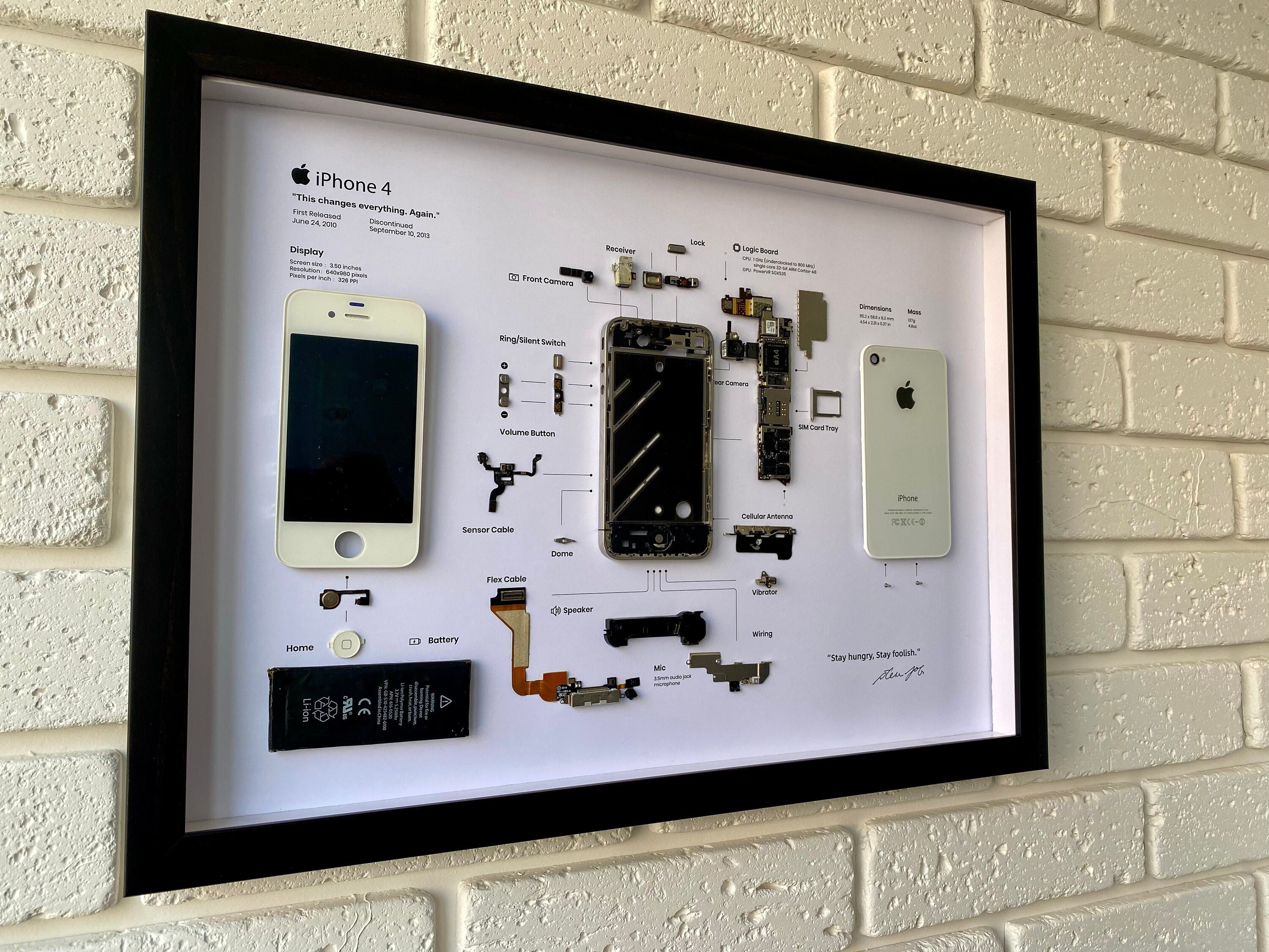 iPhone4 標本アート ホワイト Framed iPhone 4 White, Apple iPhone ART, Disassembled Phone