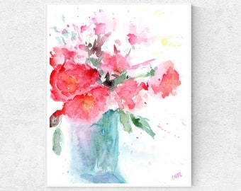 Abstract Peony Watercolor Printable Wall Art Bright Red Peony Wall Art Floral Red Flower Digital Print Impressionist Flower Instant Download