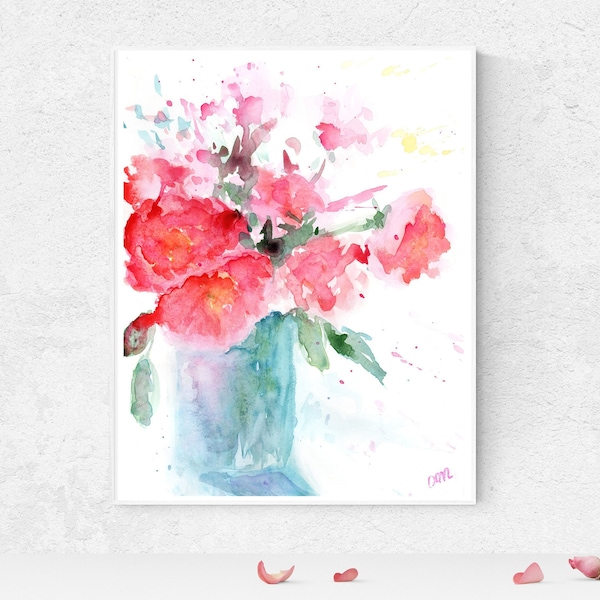 Abstract Peony Watercolor Printable Wall Art Bright Red Peony Wall Art Floral Red Flower Digital Print Impressionist Flower Instant Download