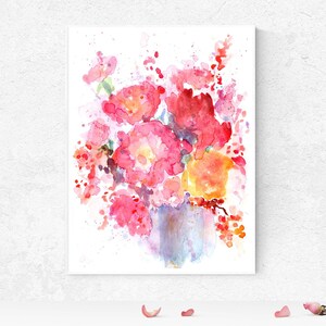 Pink Peony Bouquet Watercolor Print: Abstract Floral Art (Digital Download)