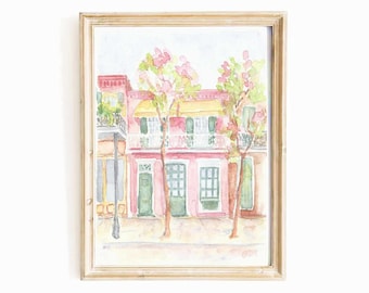 Pink New Orleans Watercolor Print: French Quarter Art (Digital Download)