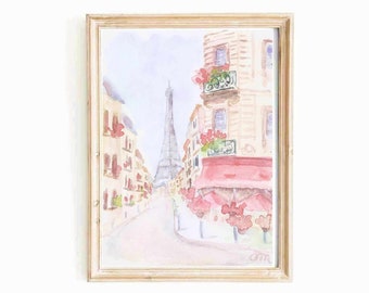 Pastel Pink Paris Eiffel Tower Watercolor Print (Digital Download)