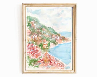 Amalfi Coast Watercolor Print: Positano Italy Seascape Wall Art (Digital Download)