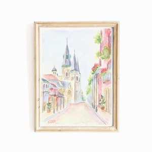 Impressão em aquarela rosa pastel de Nova Orleans, Louisiana, Catedral de St. Louis, download instantâneo, impressão NOLA, French Quarter District, arte de parede para impressão
