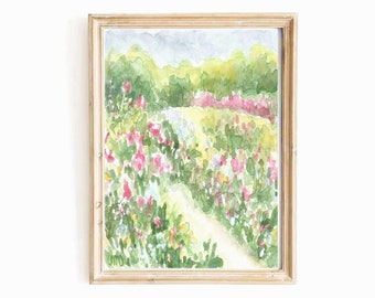 Rose Garden Watercolor Print: Impressionist Landscape Wall Art (Digital Download)