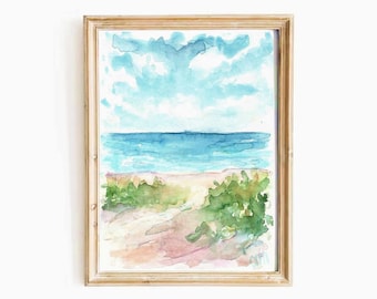 Carmel Beach Aquarell Druck: Meereslandschaft an der kalifornischen Küste (Digitaler Download)