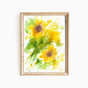 Abstract Sunflower Watercolor Digital Print Yellow Flower Colorful Botanical Printable Wall Art Colorful Floral Painting Instant Download