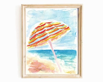 Beach Umbrella Watercolor Print: Summer Seascape Wall Art (Digital Download)