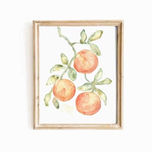 Orange Branch Watercolor Print: Citrus Fruit Illustration (Digital Download)