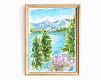 Lake Tahoe Watercolor Print: California Mountain Landscape (Digital Download)