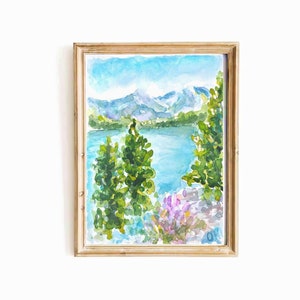 Lake Tahoe Watercolor Print: California Mountain Landscape (Digital Download)