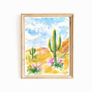 Saguaro Kaktus Aquarell Druck: Wüstenlandschaft im Südwesten (Digitaler Download)