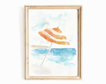 Beach Umbrella Watercolor Print: Summer Coastal Wall Art (Digital Download)