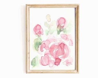 Pastel Pink Peony Watercolor Print: Abstract Floral Wall Art (Digital Download)