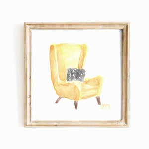 Pastel Yellow Armchair Watercolor Digital Print Cute Yellow Chair Illustration Printable Wall Art Reading Nook Comfy Chair Instant Download