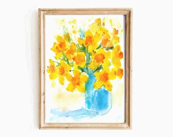Cute Yellow Daffodil Watercolor Print Colorful Floral Print Preppy Yellow Flower Printable Wall Art Narcissus Floral Instant Download