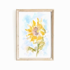 Tournesol abstrait aquarelle impression numérique Illustration florale jaune fleur botanique imprimable art mural tournesol téléchargement immédiat