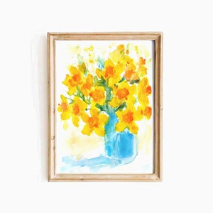 Cute Yellow Daffodil Watercolor Print Colorful Floral Print Preppy Yellow Flower Printable Wall Art Narcissus Floral Instant Download