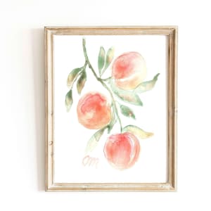 Peach Branch Watercolor Print: Pastel Fruit Tree Art (Digital Download)