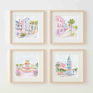 Charleston Watercolor Print Set: Rainbow Row & Pineapple Fountain (Digital Download)