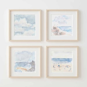 Pastel Blue Beach Watercolor Prints: Coastal Wall Art Set (Digital Download)