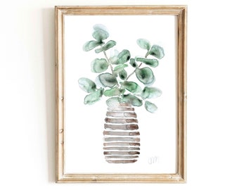 Eucalyptus Watercolor Print: Minimalist Botanical Wall Art (Digital Download)