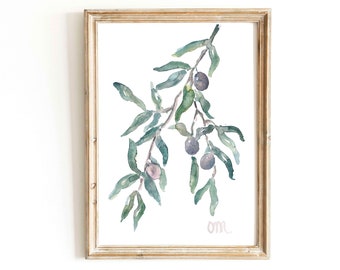 Olive Tree Branch Watercolor Print: Botanical Illustration (Digital Download)