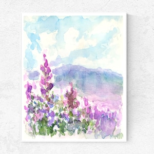 Lavender Field Watercolor Print: Tuscany Landscape Painting (Digital Download)