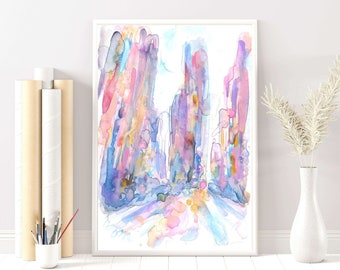 Abstract NYC Watercolor Print: Pastel Cityscape New York Wall Art (Digital Download)