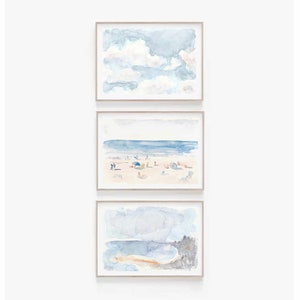 Coastal Beach Watercolor Print Set: Pastel Blue Ocean Scene (Digital Download)