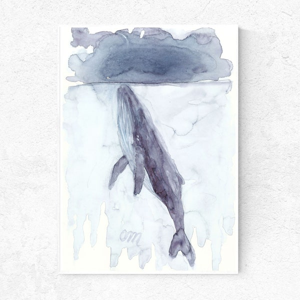 Abstract Indigo Blue Whale Watercolor Digital Print Ocean Underwater Painting Navy Blue Ocean Printable Wall Art Underwater Instant Download